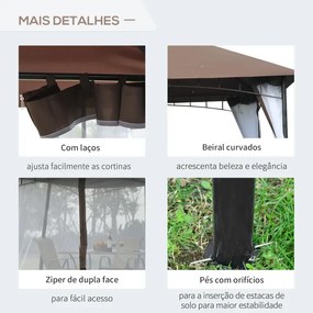 Pérgola de Jardim com Teto Duplo e Rede Mosquiteira com Fecho 295x295x270 cm Castanho e Branco