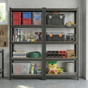 Conjunto de 2 estantes de armazenamento 180 x 90 x 40 cm cinza-preto