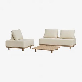 Conjunto De Sala Com Sofá De 2 Lugares, Poltrona E Mesa De Centro 95x95 Cm Em Acácia Portet Marrom Acácia Claro - Sklum