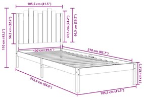 Cama extra longa sem colchão 100x210 cm madeira maciça