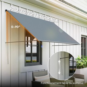 Toldo manual retrátil com inclinação ajustável, 195 x 120 cm, proteção UV, alumínio e poliéster cinzento escuro