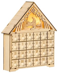 HOMCOM Calendário de Advento de Madeira com Luzes Calendário de Advento com 24 Caixas de Contagem Regressiva Decoração de Natal 26,6x6x30 cm Madeira