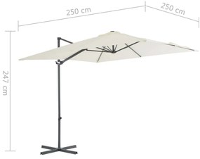 Guarda-sol Cantilever com Poste em Aço - 250x250 cm - Cor Areia