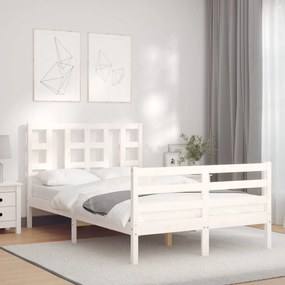 vidaXL Estrutura de cama de casal c/ cabeceira madeira maciça branco