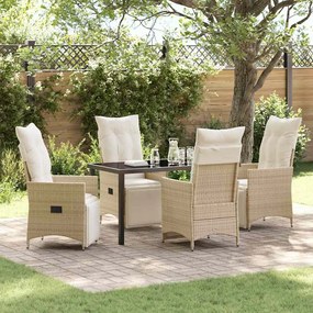 vidaXL Conjunto de Jantar de Jardim 5 Peças com Almofadas Bege, Rattan Sintético