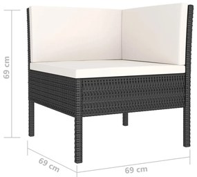 4 pcs conjunto lounge de jardim c/ almofadões vime PE preto
