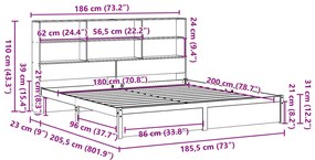 Cama com estante sem colchão 180x200 cm pinho maciço branco