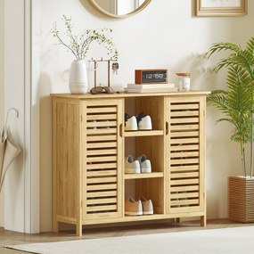 Sapateira de Bambu em Ripas com Prateleiras e Compartimentos Abertos para 9 Pares de Sapatos 100x33x86 cm Madeira