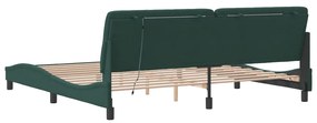 Estrutura de cama c/ luzes LED 200x200 cm veludo verde-escuro