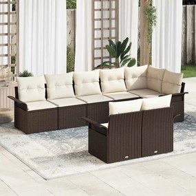 vidaXL Conjunto de Sofá de Jardim de 8 Peças com Almofadas Castanho em Rattan Poliéster