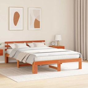 Estrutura de Cama de Madeira Castanho Encerado Madeira Sólida