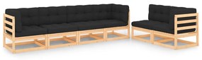 vidaXL 6 pcs conjunto lounge de jardim c/ almofadões pinho maciço
