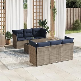 vidaXL 7 pcs conjunto sofás p/ jardim c/ almofadões vime PE cinzento