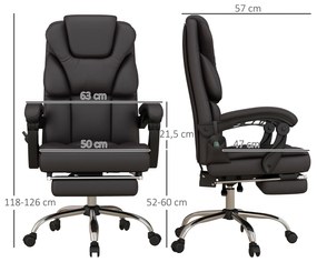 Vinsetto Cadeira de Escritório com 6 Pontos de Massagem Cadeira Executiva Reclinável de PU com Controlo Remoto Altura Ajustável Encosto Alto Apoio para os Pés e Bolso 63x57x118-126 cm Marrom