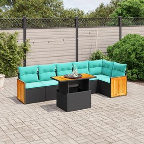 vidaXL 7 pcs conjunto de sofás p/ jardim c/ almofadões vime PE preto