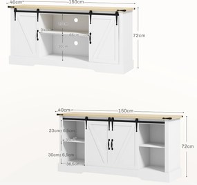Aparador com 2 portas de correr e prateleiras ajustáveis, 150 x 40 x 72 cm, em madeira de carvalho branco