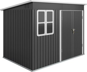 Outsunny Abrigo metálico para armazenamento de ferramentas de jardim, com janela, porta larga, 260 x 177 x 190 cm, cinza escuro | Aosom Portugal