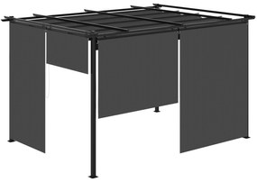 Outsunny Pérgola de Jardim com Teto Retrátil 4 Cortinas Enroláveis de Poliéster e Estrutura de Metal 3,95x2,95 cm Cinza Escuro