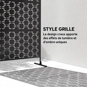 Biombo Corta-Vista Decorativo para Exterior, 122 x 45 x 198 cm, Padrão Geométrico Vazado, Preto