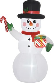 Boneco de Neve de Natal Insuflável, 120 x 80 x 180 cm, Luzes LED, Branco