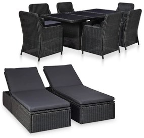 vidaXL 9 pcs conjunto de jantar para jardim vime PE preto