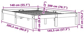 Estrutura de cama 140x200 cm madeira pinho maciça castanho cera