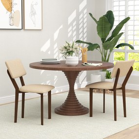 Conjunto de 2 cadeiras de sala de jantar e de cozinha com encosto (MESA NÃO INCLUIDA), pés em madeira e tecido com efeito de linho, 49 x 56 x 85 cm, b