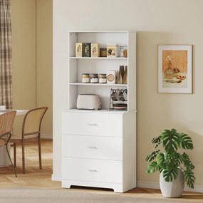 Estante para Livros 79x39,5x182,2 cm de 6 Níveis Estante com 3 Gavetas 3 Prateleiras Abertas  Branco