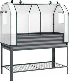 Mesa de Cultivo com Cobertura de Estufa e Prateleira Inferior 120x55x140 cm Cinzento Escuro