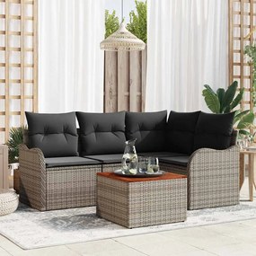 vidaXL Conjunto de Sofá de Jardim com 5 Peças e Almofadas Cinza em Rattan Sintético e Acácia