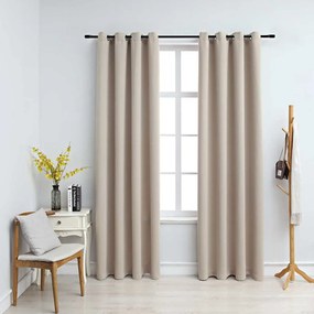 Cortinas blackout com argolas em metal 2 pcs 140x245 cm bege