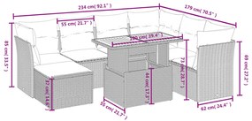 8 pcs conjunto de sofás p/ jardim com almofadões vime PE bege