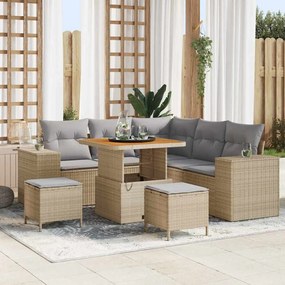 Conjunto de Sofá de Jardim vidaXL de 8 Peças com Almofadas Bege Rattan PE Acácia