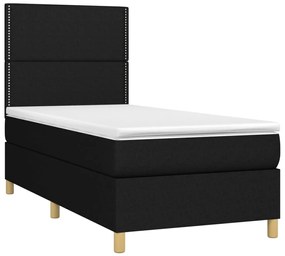 Cama box spring c/ colchão e LED 90x190 cm tecido preto