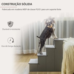 Escada para Animais de Estimação de 4 Degraus Escada para Cães e Gatos com Tapetes Antideslizantes Removíveis 40x59x54,2 cm Cinza