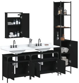 4 pcs conjunto móveis casa de banho derivados de madeira preto