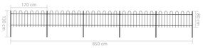 Cerca jardim com topo em aros 8,5x0,8 m aço preto