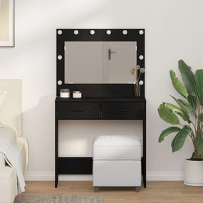 Mesa de Maquilhagem com Luzes de LED Carvalho Preto 78,5x41x135 cm