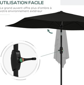 Guarda-sol retangular inclinável de 2 x 3 m com manivela, lona de poliéster impermeável de alta densidade (180 g/m²), cor preta