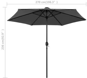 Guarda-sol jardim c/ luzes LED/poste alumínio 270 cm antracite