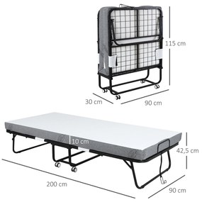 Cama Dobrável 200x90x42,5cm Cama de Campismo Portátil com Colchão Indi