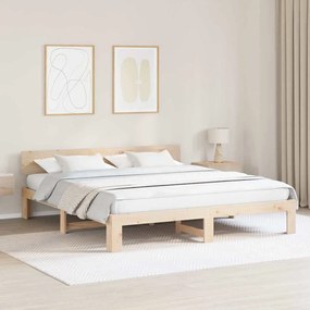vidaXL Estrado de Cama com Cabeceira 200x200 cm Madeira de Pinho Maciça