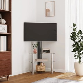 vidaXL Suporte canto TV 32-70 polegadas 3 prateleiras preto/prateado
