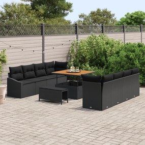 Conjunto de Sofá de Jardim vidaXL 11 Peças com Almofadas Preto Rattan