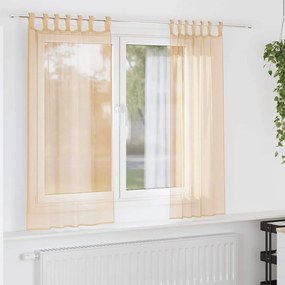 vidaXL Cortinas de voile com bolsos para varão 2 pcs areia