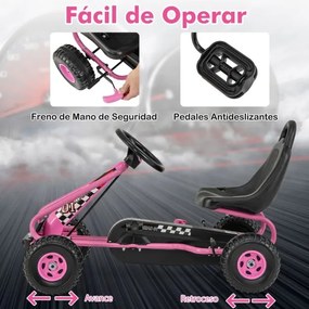 Kart a pedais para crianças com 4 rodas antiderrapantes Assento envolvente e travão de mão 92 x 50 x 53 cm Rosa