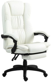 Vinsetto Cadeira de Escritório com Altura Ajustável 6 Pontos de Massagem e Apoio para os Pés Retrátil 68,5x68,5x113-121 cm Creme