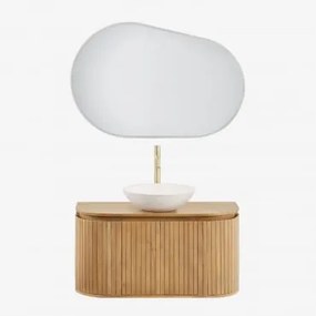 Conjunto De Móvel De Casa De Banho Suspenso 90x40 Cm Em Madeira De Manga Analis Madeira De Manga & Cimento Redondo Branco Ø40 Cm Zavion & Oval - Sklum