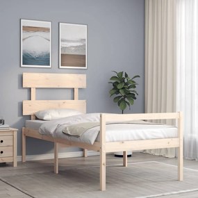 vidaXL Cama para idosos de solteiro pequena + cabeceira madeira maciça