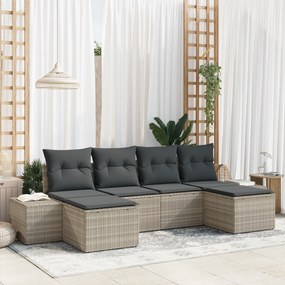 Conjunto de Sofá de Jardim de 6 Peças com Almofadas Cinza Claro Rattan